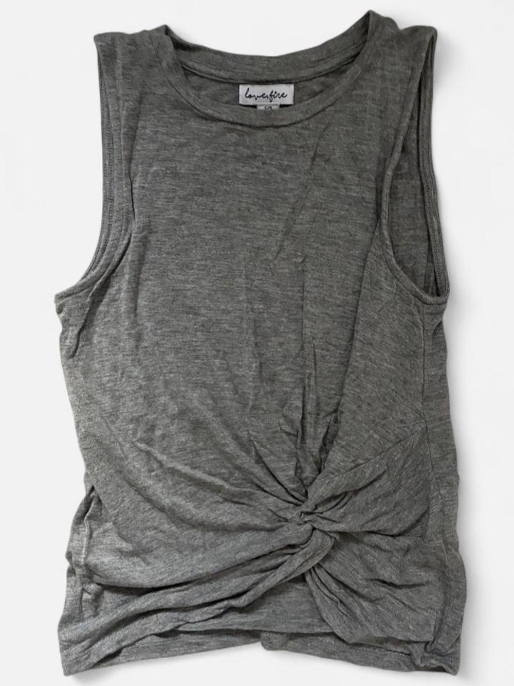 love, Fire Heather Gray Knot-Front Sleeveless Tank